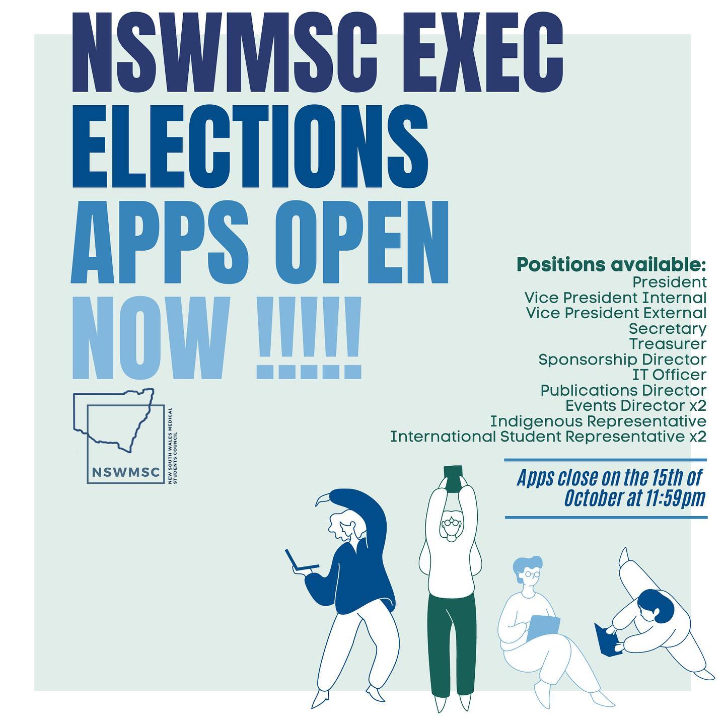 Applications for 2022’s NSWMSC Executive Team are now officially open!!! All executive positions are available so don’t miss out on this amazing opportunity and apply at the link on our fb post!