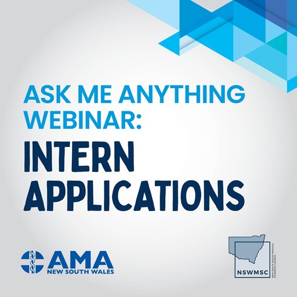 Are you about to start your intern application? 
Or perhaps you're interested in knowing more for when your time comes?

 Join the Ask Me Anything Webinar, brought to you by AMA (NSW) and the NSW Medical Students’ Council (NSWMSC), dedicated to intern applications on Wednesday 27 April at 6:30pm. 

This webinar will cover a range of topics that will provide valuable, real-life insights into the application process, and what you can expect once you start your internship.

The session will be hosted by NSWMSC President, Noosha Litkouhi, and she'll be joined by AMA (NSW) Doctor-in-Training members who will be answering your questions and sharing their experiences with the application process across Metropolitan and Regional NSW hospital settings.

To Register: 
Link in Bio!

 

If you would like to pre-submit a question to be asked during the webinar, please send it through via email (events@amansw.com.au)

If you require any assistance please email us or call (02) 9439 8822.